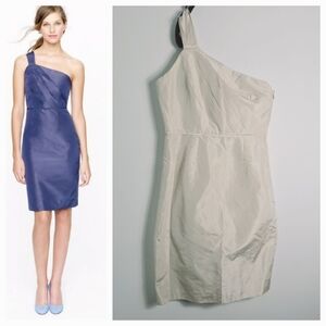 J. Crew Silk Lucienne One Shoulder Midi Cream  Dress